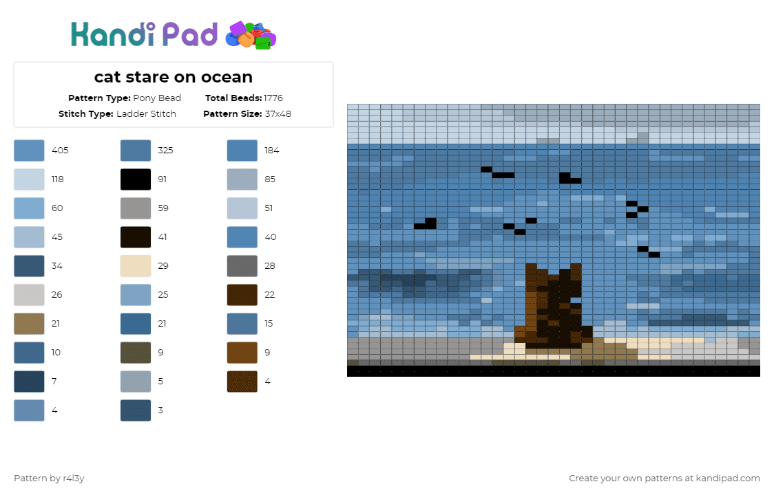 cat stare on ocean - Pony Bead Pattern by r4l3y on Kandi Pad - blue, cat, cat stare on ocean, cloud, light blue, nature, nature oceon cloud, stare on oceon