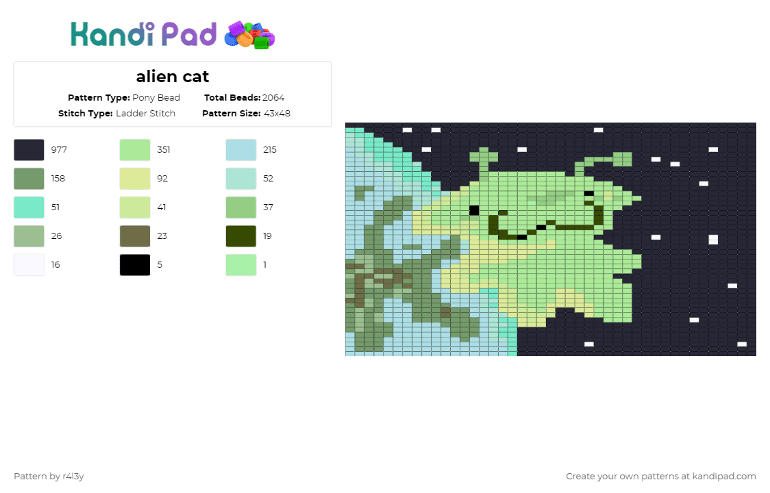 alien cat - Pony Bead Pattern by r4l3y on Kandi Pad - black,teal,light blue,alien