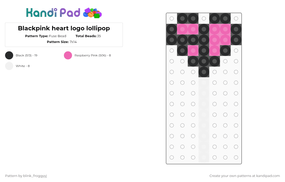Blackpink heart logo lollipop - Fuse Bead Pattern by blink_froggyyj on Kandi Pad - pink,white