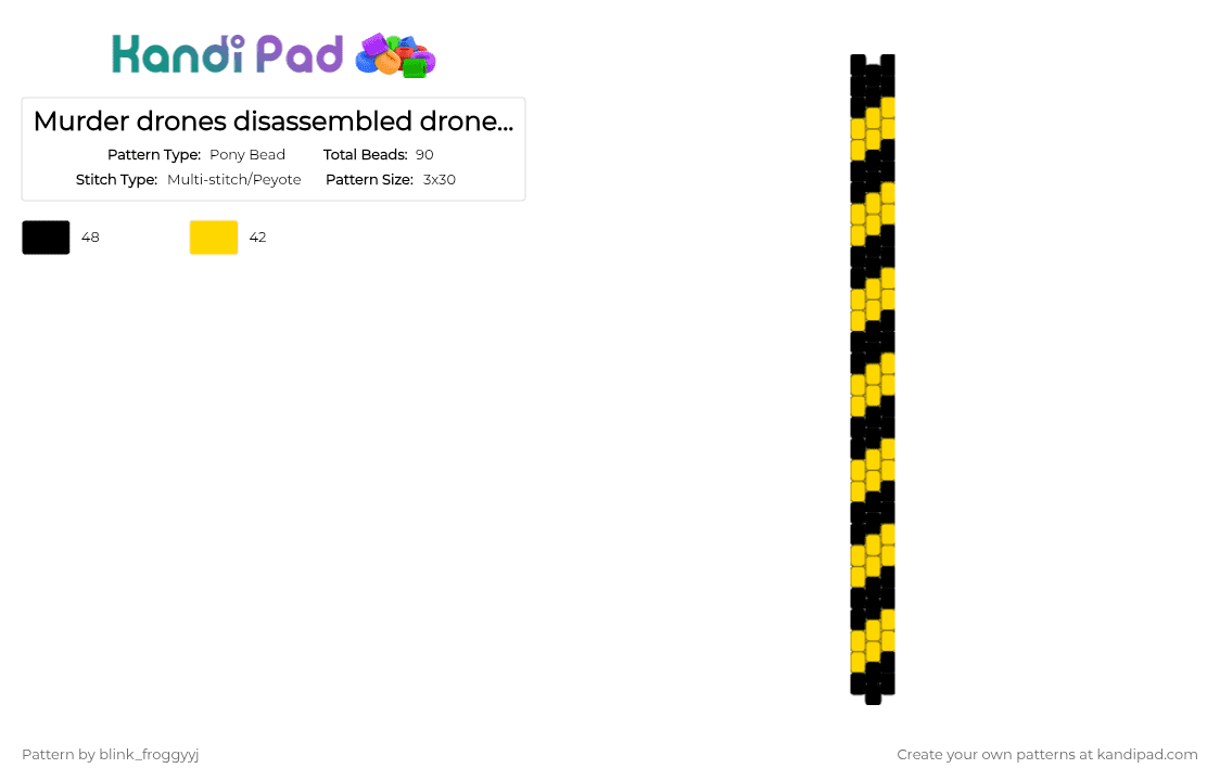 Murder drones disassembled drone arm piece v.1 - Pony Bead Pattern by blink_froggyyj on Kandi Pad - black,yellow