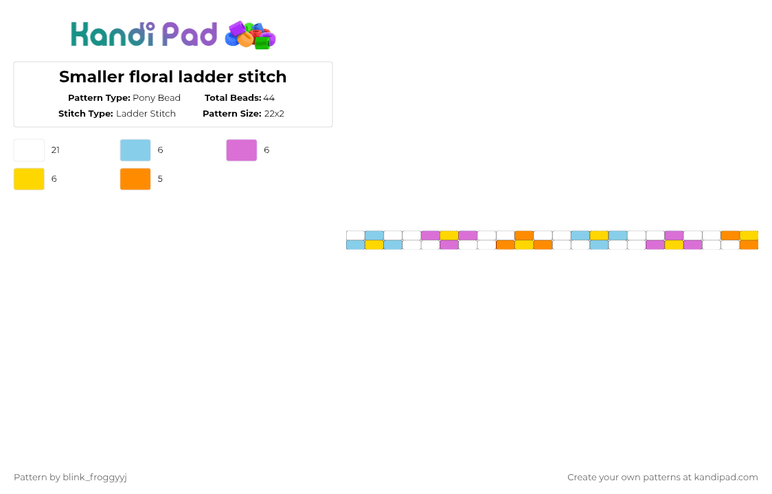 Smaller floral ladder stitch - Pony Bead Pattern by blink_froggyyj on Kandi Pad - light blue, pink, white, yellow