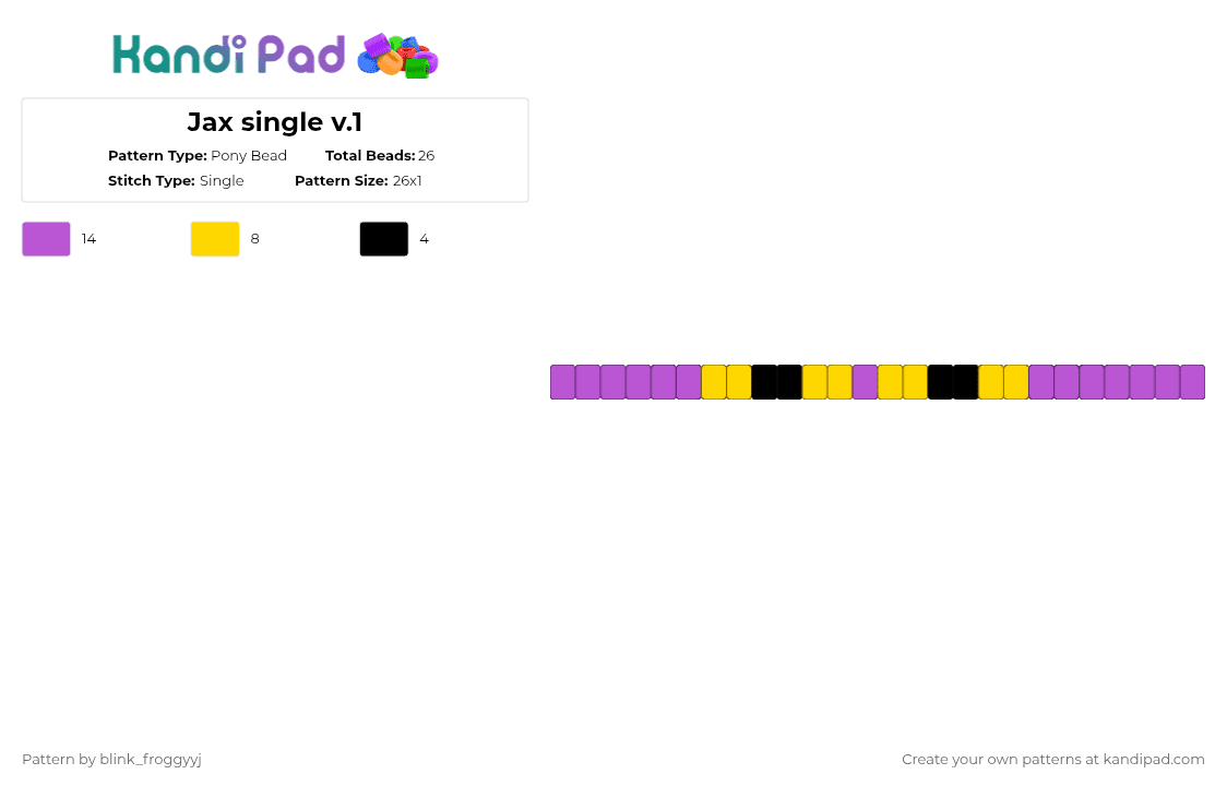 Jax single v.1 - Pony Bead Pattern by blink_froggyyj on Kandi Pad - yellow,pink