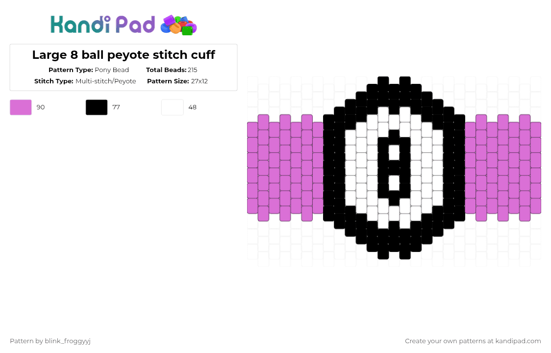 Large 8 ball peyote stitch cuff - Pony Bead Pattern by blink_froggyyj on Kandi Pad - white,pink