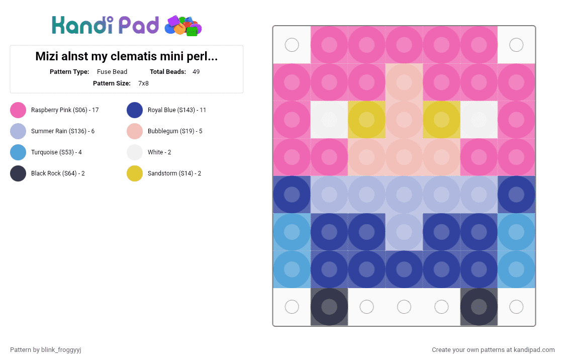 Mizi alnst my clematis mini perler bead - Fuse Bead Pattern by blink_froggyyj on Kandi Pad - pink, purple