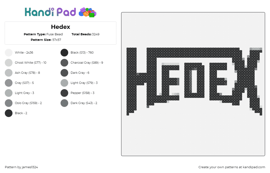 Hedex - Fuse Bead Pattern by james1324 on Kandi Pad - hedex,dj,edm,dnb,music,influence,scene,festival,black