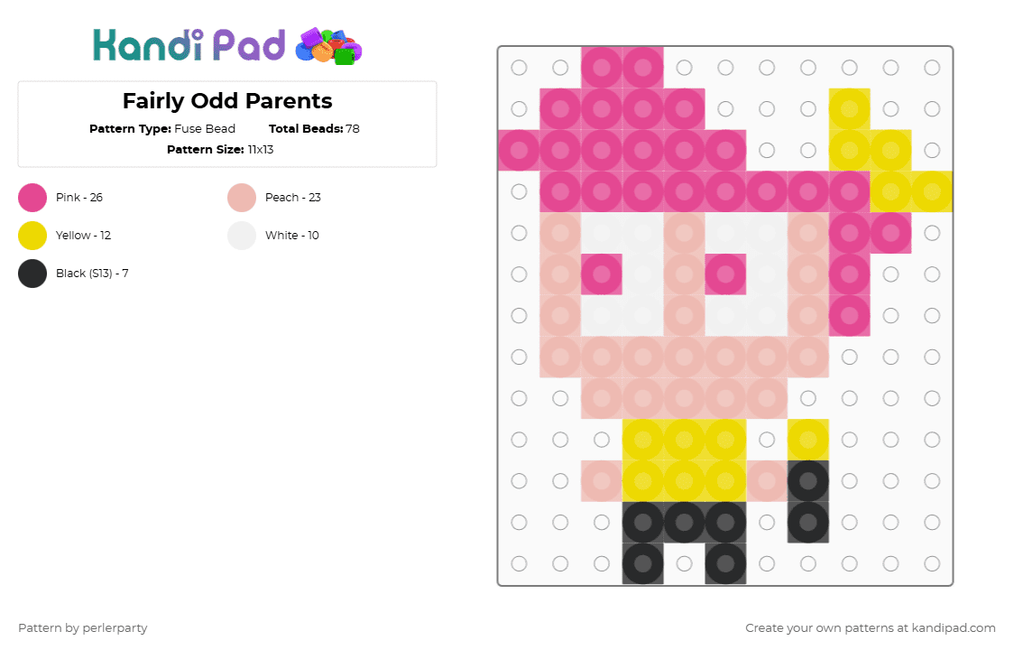 Fairly Odd Parents - Fuse Bead Pattern by perlerparty on Kandi Pad - pink,beige