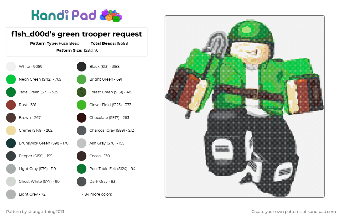 f1sh_d00d\'s green trooper request - Fuse Bead Pattern by strange_thing2013 on Kandi Pad - white,green,beige,brown,colorful