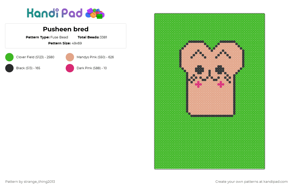 Pusheen bred - Fuse Bead Pattern by strange_thing2013 on Kandi Pad - green