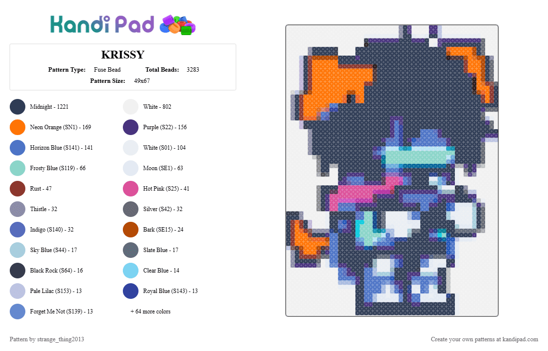 KRISSY - Fuse Bead Pattern by strange_thing2013 on Kandi Pad - blue, orange, purple
