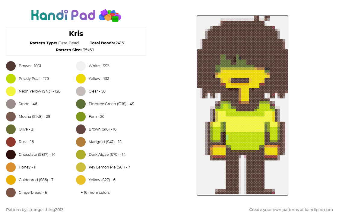 Kris - Fuse Bead Pattern by strange_thing2013 on Kandi Pad - brown,green,yellow