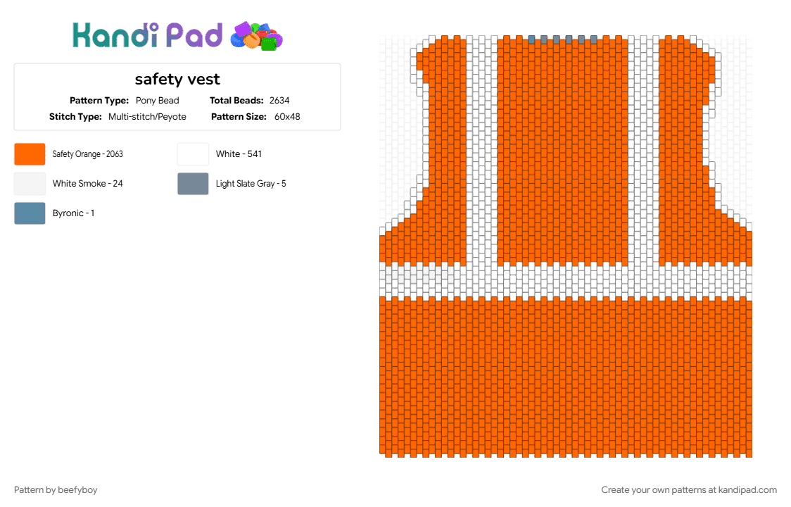 safety vest - Pony Bead Pattern by beefyboy on Kandi Pad - orange