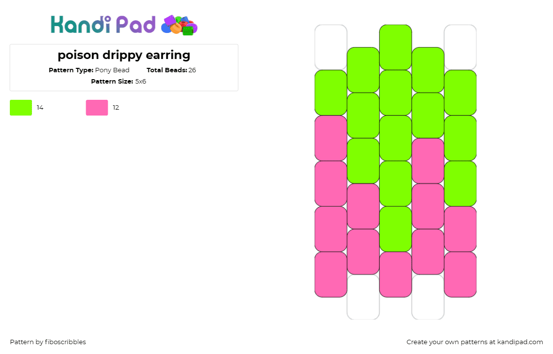 poison drippy earring - Pony Bead Pattern by fiboscribbles on Kandi Pad - poison,earring,drip,statement,edgy,trendy,fashion,pink,green