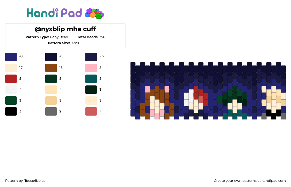 @nyxblip mha cuff - Pony Bead Pattern by fiboscribbles on Kandi Pad - mha,my hero academia,cuff,dark,black,blue,tan