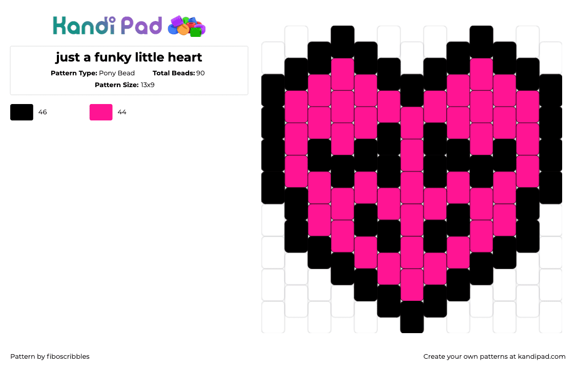 just a funky little heart - Pony Bead Pattern by fiboscribbles on Kandi Pad - heart,love,simple,pink,black