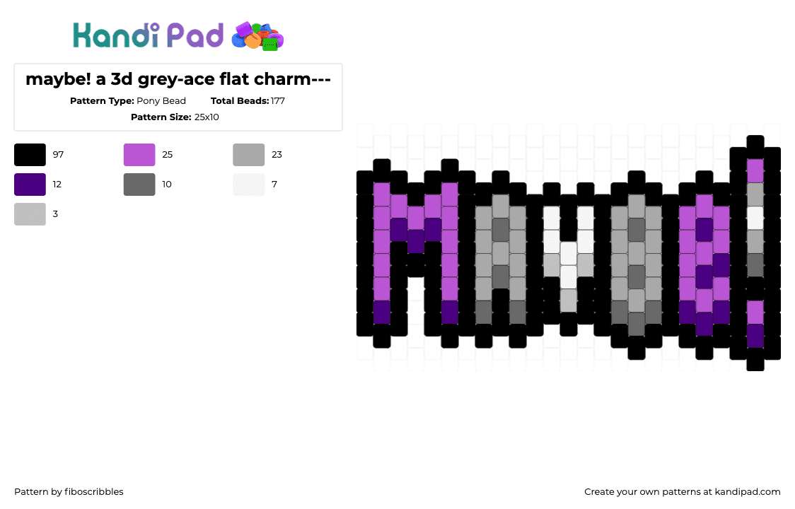 maybe! a 3d grey-ace flat charm--- - Pony Bead Pattern by fiboscribbles on Kandi Pad - maybe,grey ace,asexual,pride,text,charm,purple,gray,white