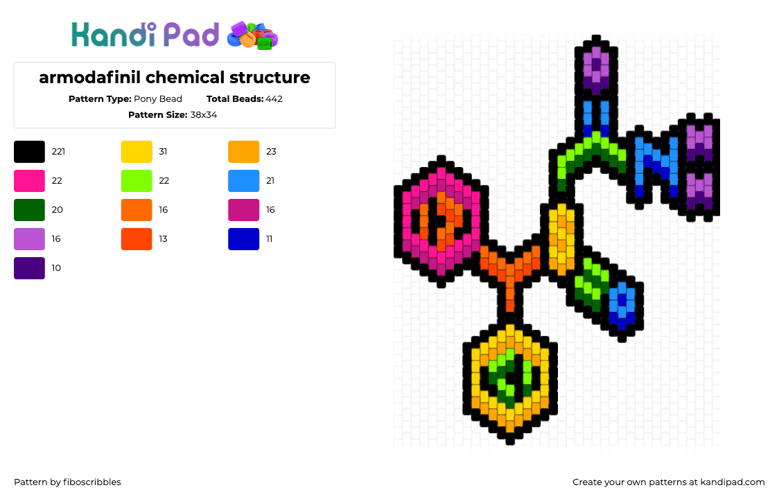 armodafinil chemical structure - Pony Bead Pattern by fiboscribbles on Kandi Pad - armodafinil,molecule,chemistry,science,colorful,charm,pink,yellow,green,blue,purple