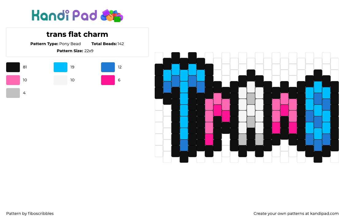 trans flat charm - Pony Bead Pattern by fiboscribbles on Kandi Pad - trans,pride,text,charm,blue,white,pink