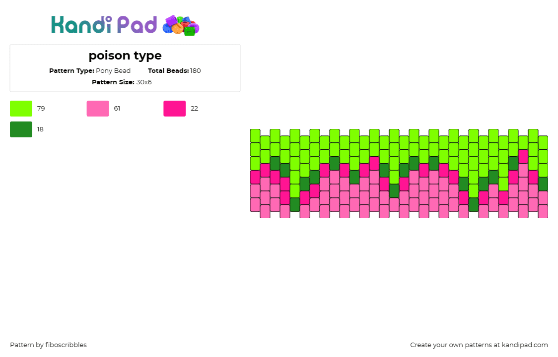 poison type - Pony Bead Pattern by fiboscribbles on Kandi Pad - poison,drippy,gooey,playful,dangerous,green,pink