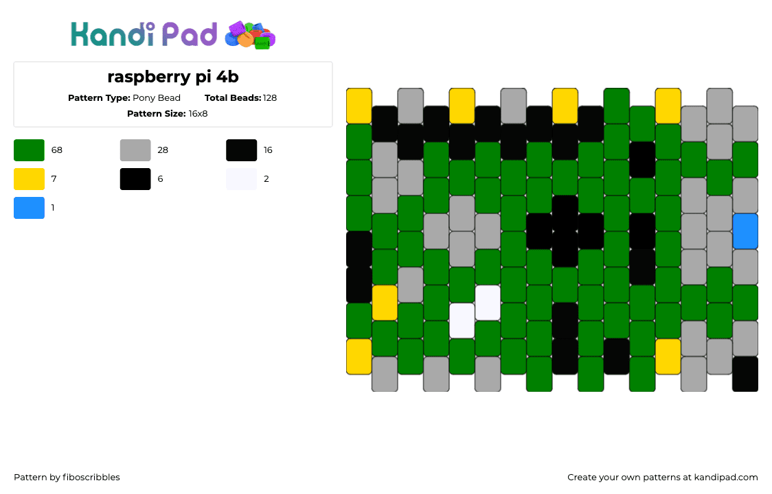 raspberry pi 4b - Pony Bead Pattern by fiboscribbles on Kandi Pad - raspberry pi,circuit board,technology,microchip,computer,green,gray,black