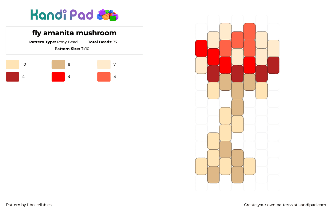 fly amanita mushroom - Pony Bead Pattern by fiboscribbles on Kandi Pad - mushroom,fungus,fly amanita,nature,tan