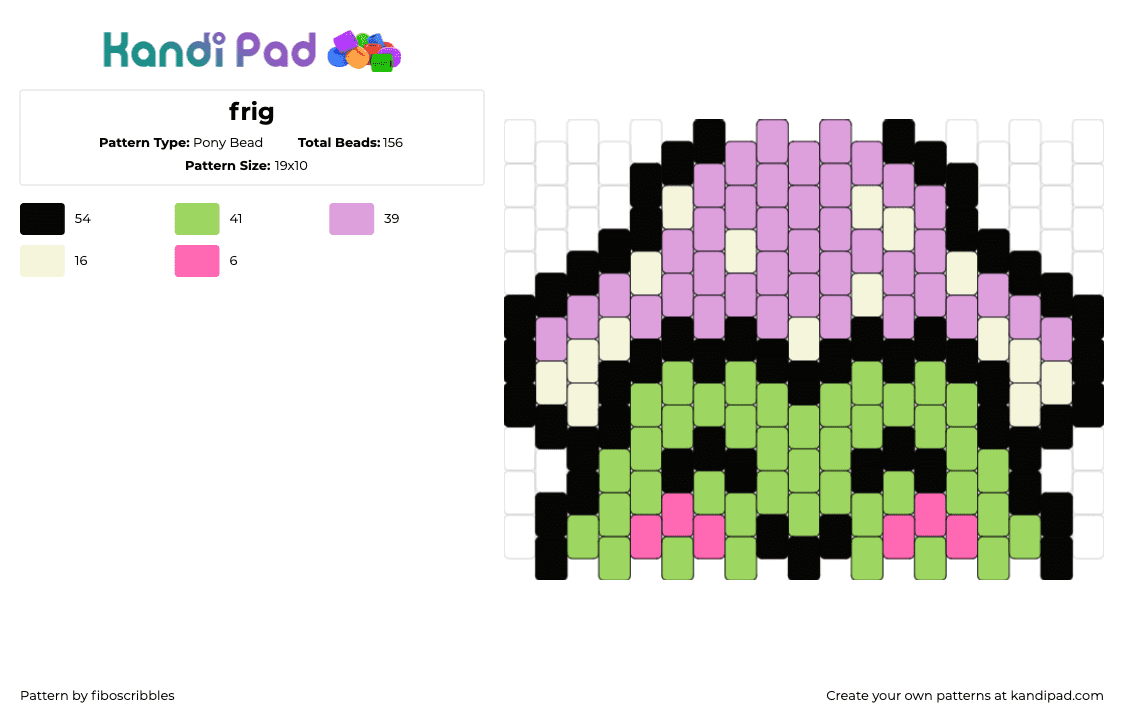 frig - Pony Bead Pattern by fiboscribbles on Kandi Pad - frog,mushroom,cute,smile,amphibian,green,purple