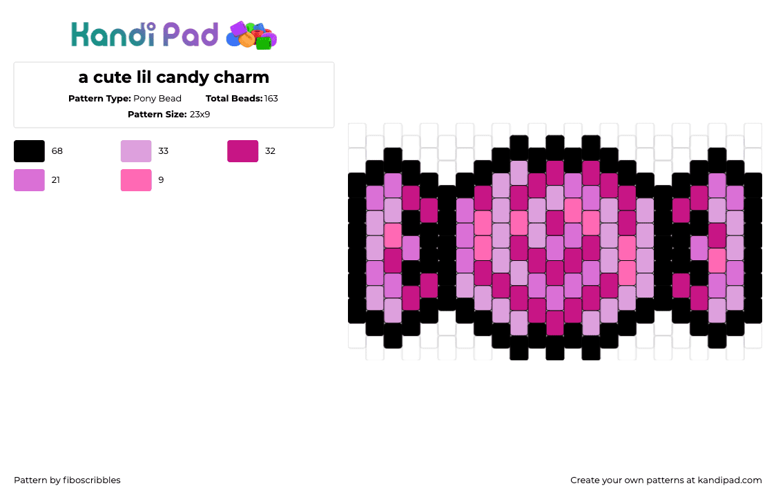 a cute lil candy charm - Pony Bead Pattern by fiboscribbles on Kandi Pad - candy,sweet,halloween,pink