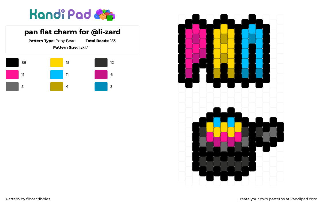 pan flat charm for @li-zard - Pony Bead Pattern by fiboscribbles on Kandi Pad - pan,pride,charms,text,pancake,pink,yellow,blue,black