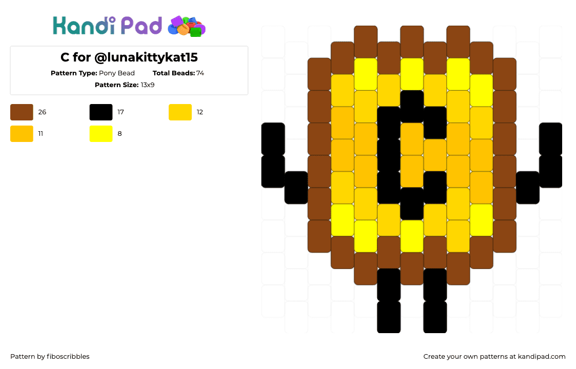 C for @lunakittykat15 - Pony Bead Pattern by fiboscribbles on Kandi Pad - red,yellow,request