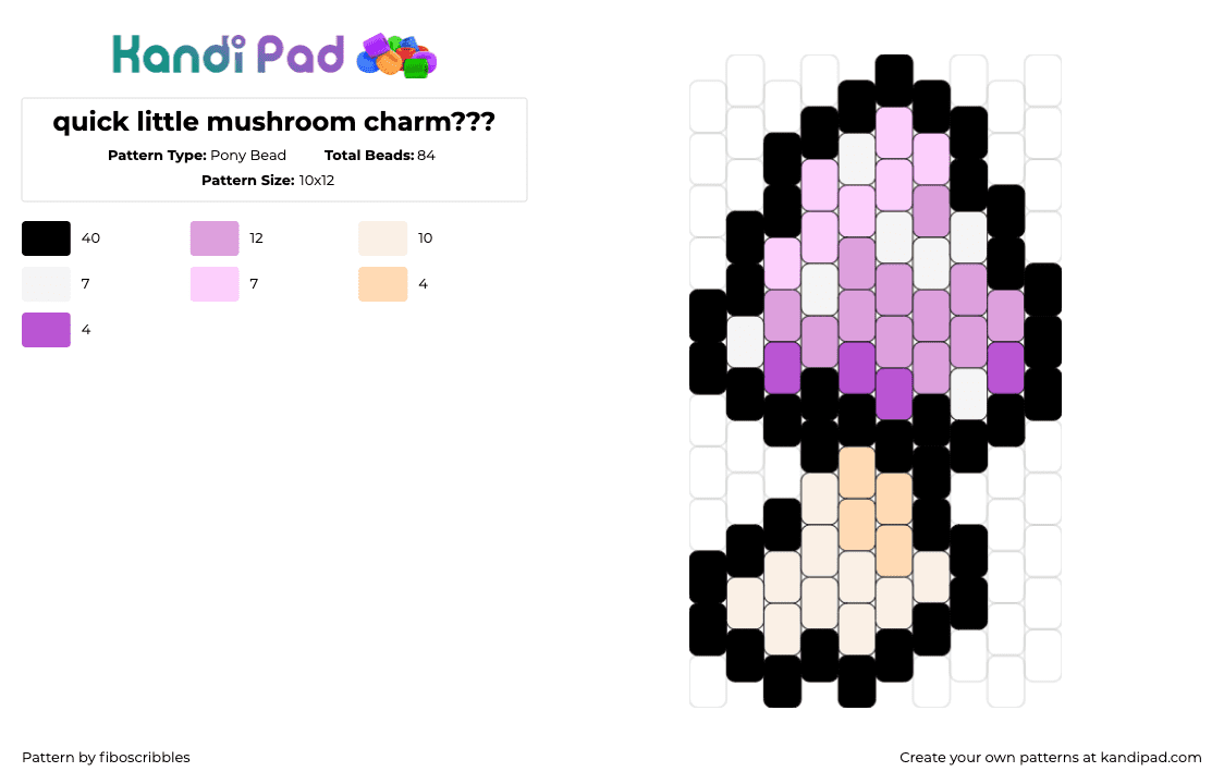 quick little mushroom charm??? - Pony Bead Pattern by fiboscribbles on Kandi Pad - mushroom,fungus,purple,beige