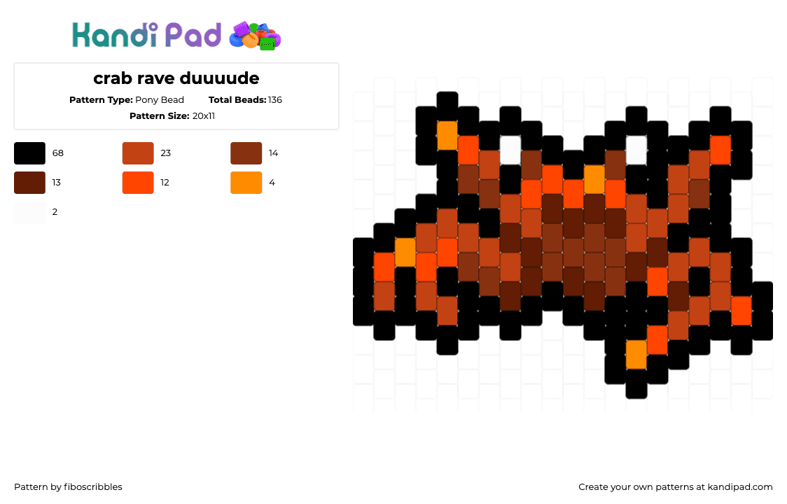 crab rave duuuude - Pony Bead Pattern by fiboscribbles on Kandi Pad - red,crab,crab rave,animal,charm,flat,orange