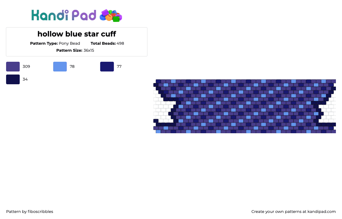 hollow blue star cuff - Pony Bead Pattern by fiboscribbles on Kandi Pad - star,polka dots,stripes,cuff,blue