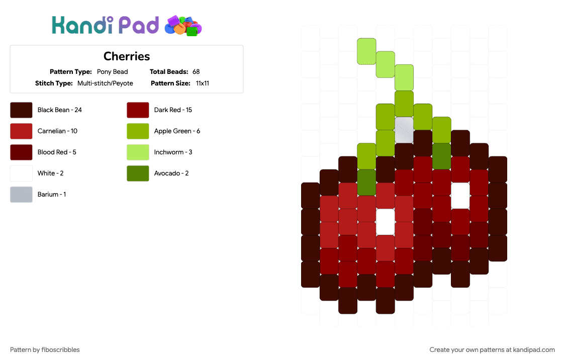 Cherries - Pony Bead Pattern by fiboscribbles on Kandi Pad - brown, charm, cherries, fruit, red