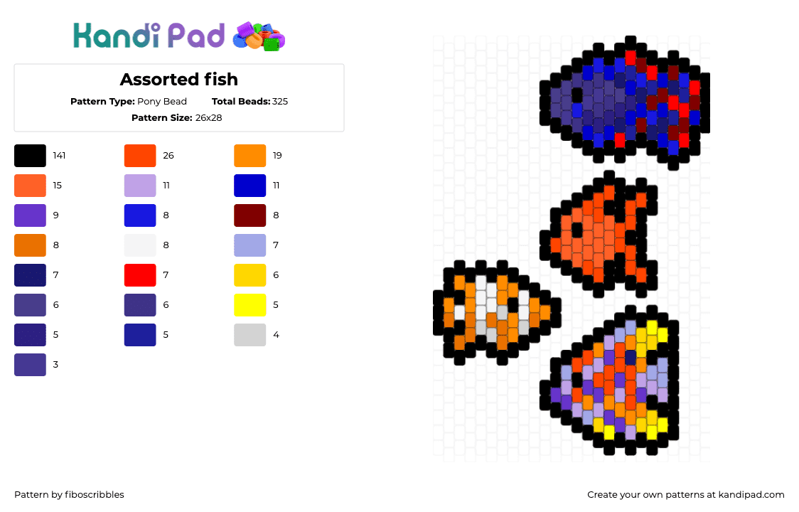 Assorted fish - Pony Bead Pattern by fiboscribbles on Kandi Pad - 