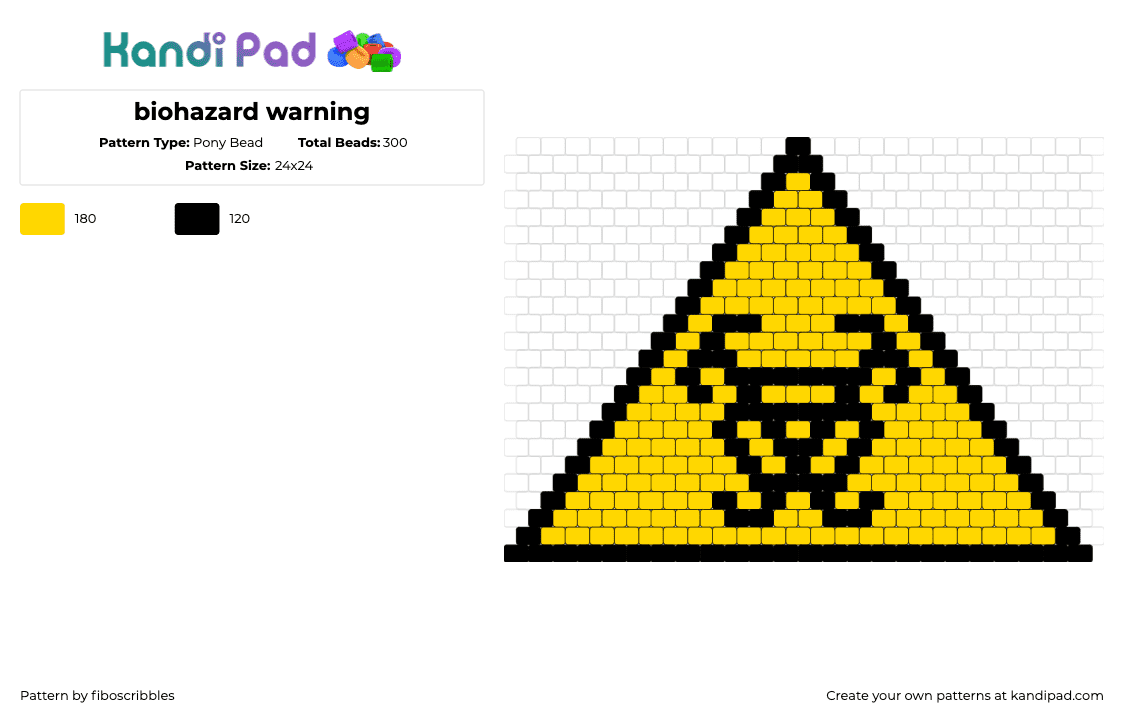 biohazard warning - Pony Bead Pattern by fiboscribbles on Kandi Pad - biohazard,radiation,caution,warning,sign,symbol,yellow,black