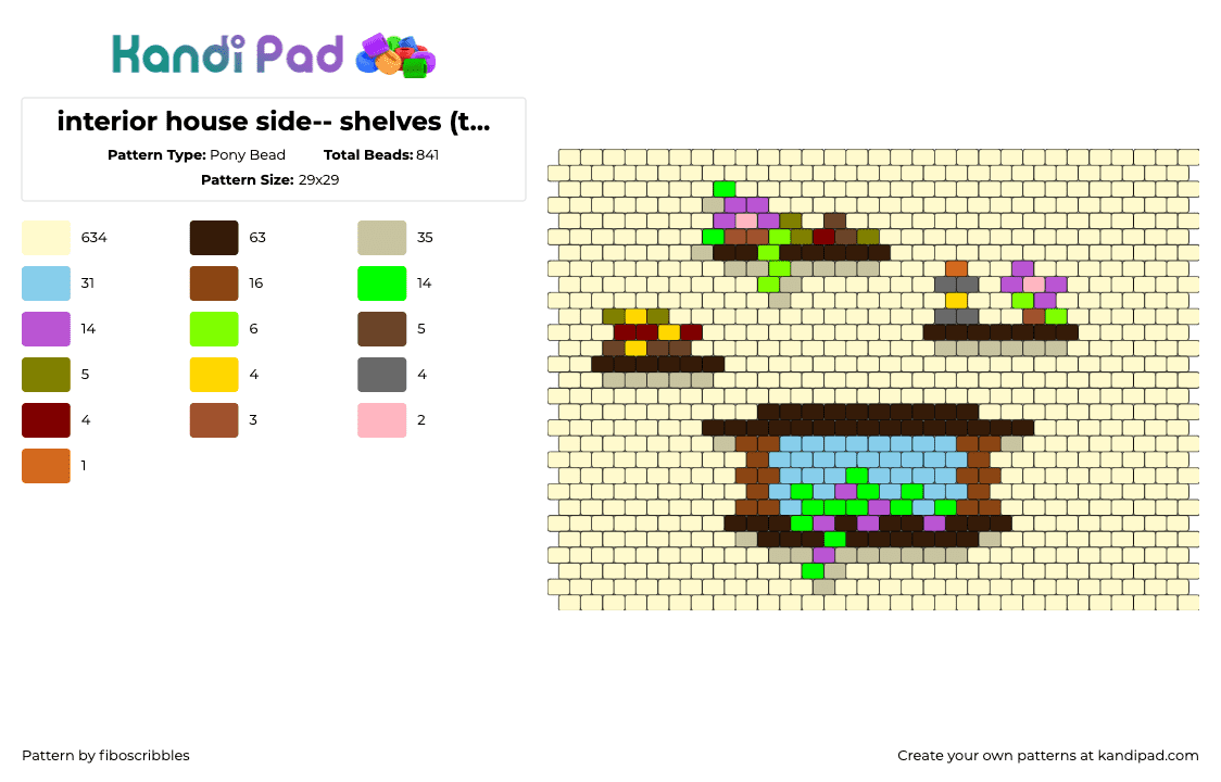 interior house side-- shelves (test) - Pony Bead Pattern by fiboscribbles on Kandi Pad - house,3d,window,home,panel,building,yellow,beige