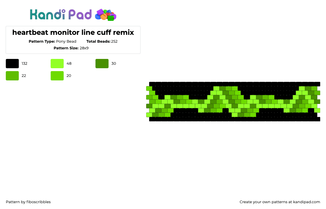 heartbeat monitor line cuff remix - Pony Bead Pattern by fiboscribbles on Kandi Pad - heartbeat,cardiogram,monitor,zig zag,cuff,dark,black,green