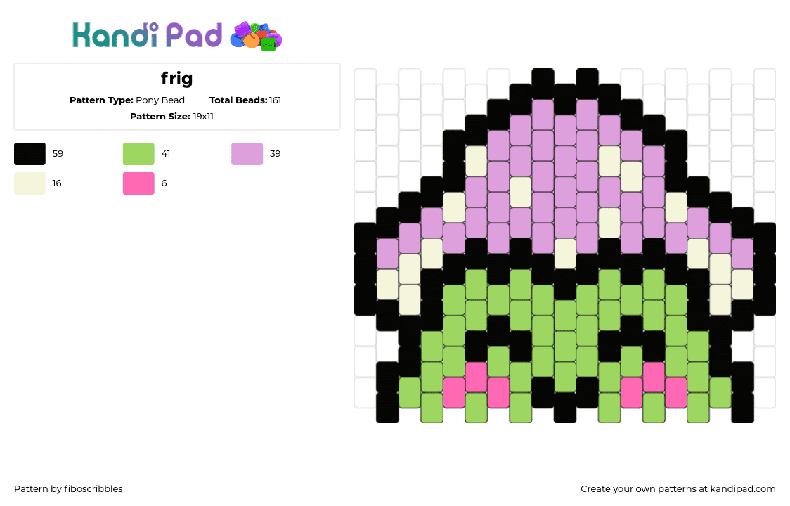 frig - Pony Bead Pattern by fiboscribbles on Kandi Pad - frog,mushroom,cute,smile,amphibian,green,purple