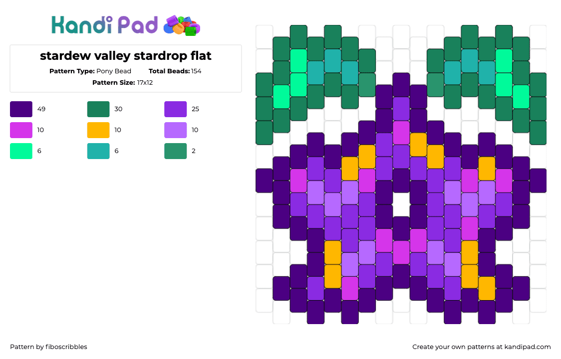 stardew valley stardrop flat - Pony Bead Pattern by fiboscribbles on Kandi Pad - stardrop,stardew valley,fruit,video game,purple,green