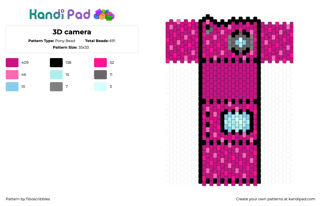 3D camera - Pony Bead Pattern by fiboscribbles on Kandi Pad - camera,3d,photo,pink