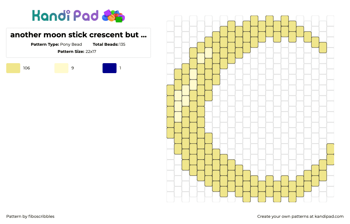 another moon stick crescent but smaller - Pony Bead Pattern by fiboscribbles on Kandi Pad - crescent,moon,night,yellow