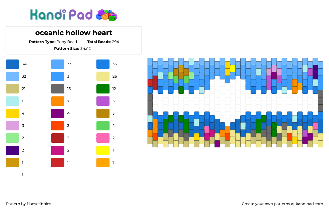 oceanic hollow heart - Pony Bead Pattern by fiboscribbles on Kandi Pad - 