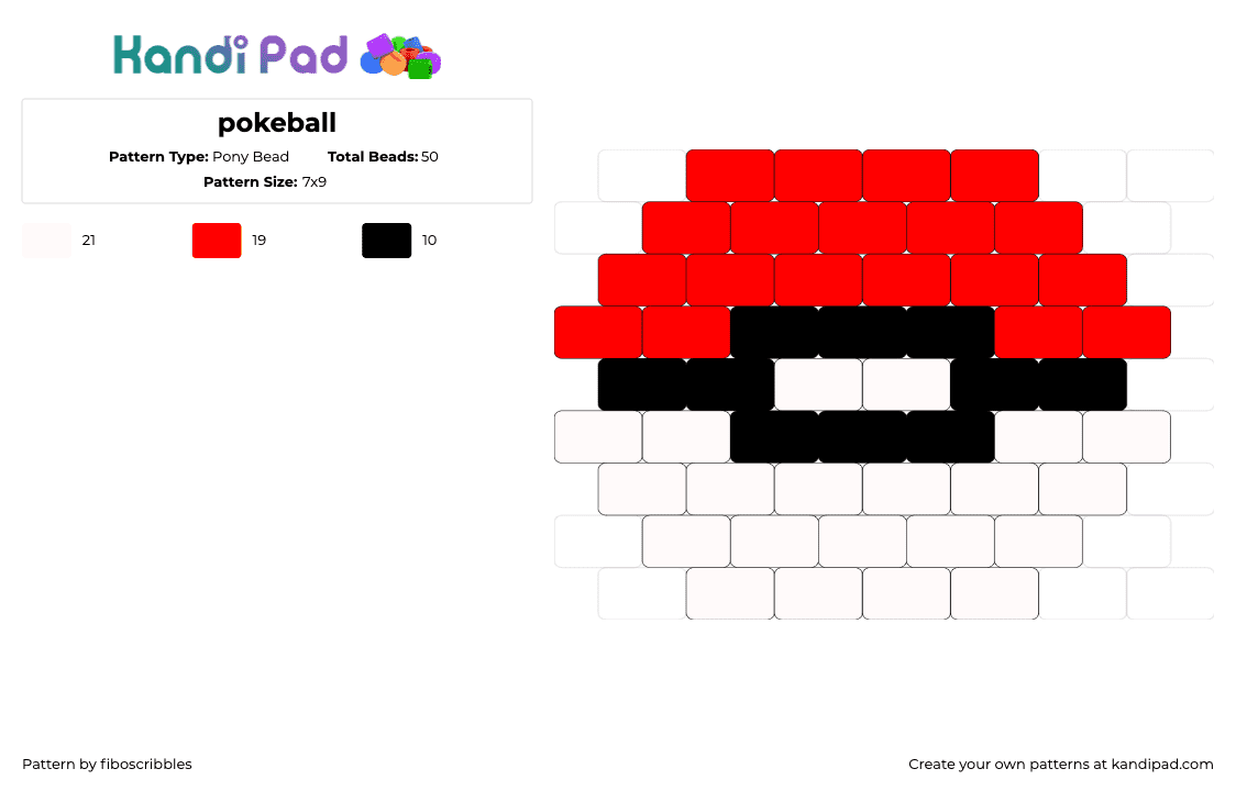 pokeball - Pony Bead Pattern by fiboscribbles on Kandi Pad - pokeball,pokemon,gaming,charm,red,white