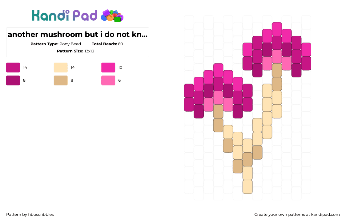 another mushroom but i do not know what it is called - Pony Bead Pattern by fiboscribbles on Kandi Pad - mushroom,fungus,nature,charm,teal,tan