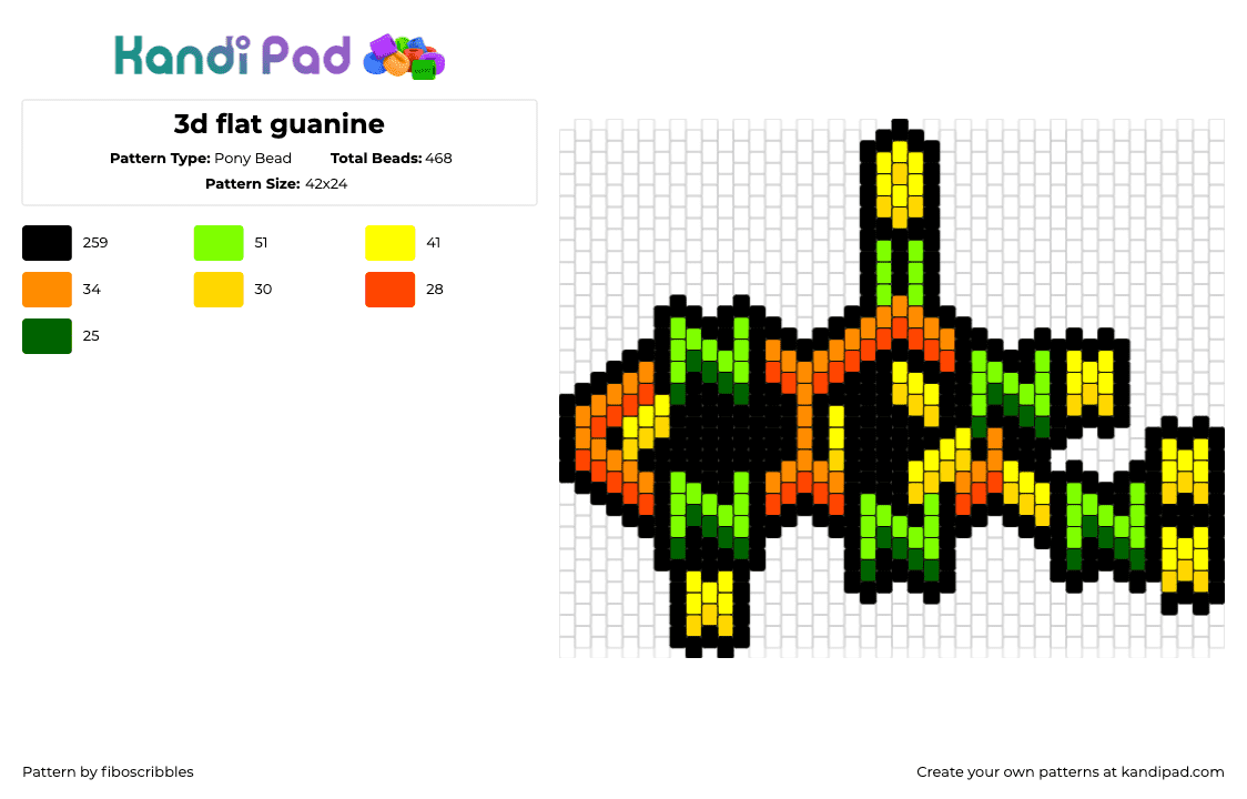 3d flat guanine - Pony Bead Pattern by fiboscribbles on Kandi Pad - guanine,molecule,chemistry,science,charm,orange,yellow,green