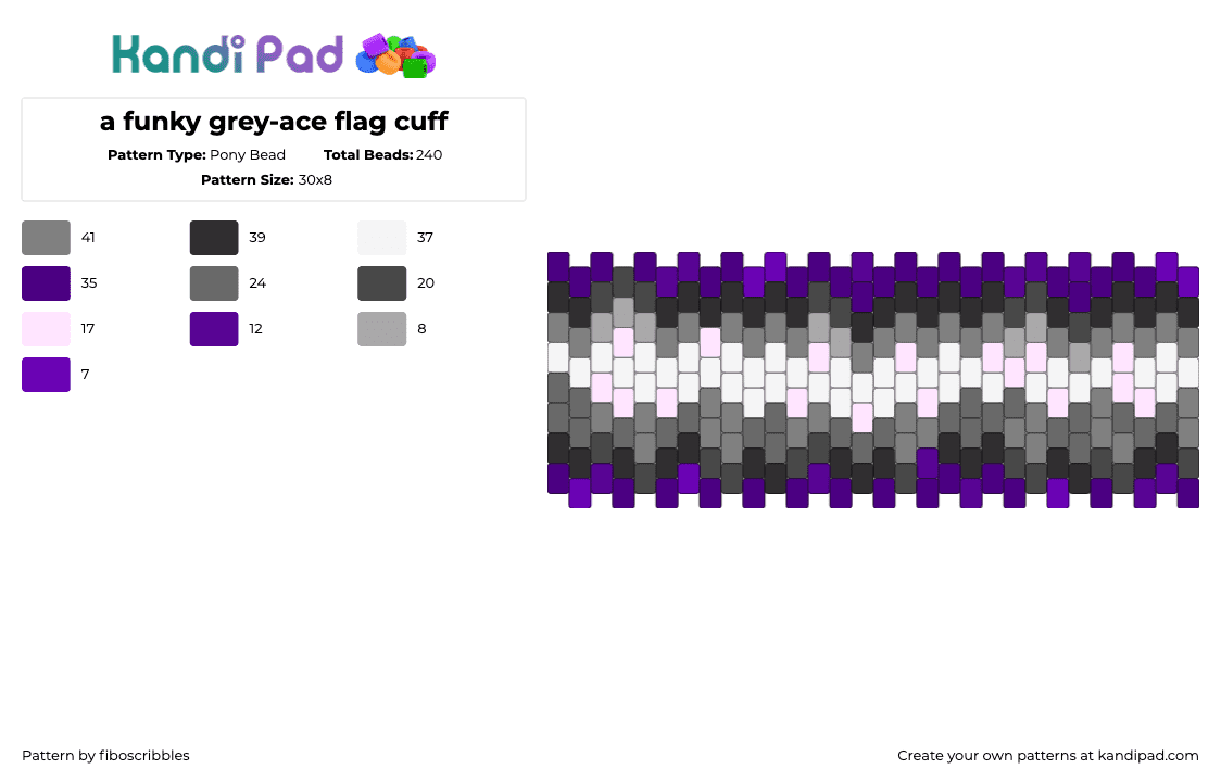 a funky grey-ace flag cuff - Pony Bead Pattern by fiboscribbles on Kandi Pad - grey ace,asexual,pride,cuff,purple,gray