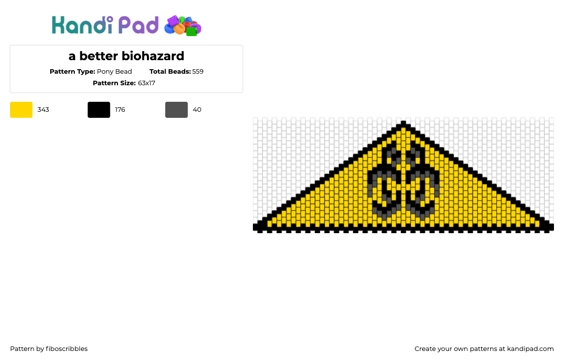 a better biohazard - Pony Bead Pattern by fiboscribbles on Kandi Pad - biohazard,radiation,caution,warning,sign,symbol,yellow,black