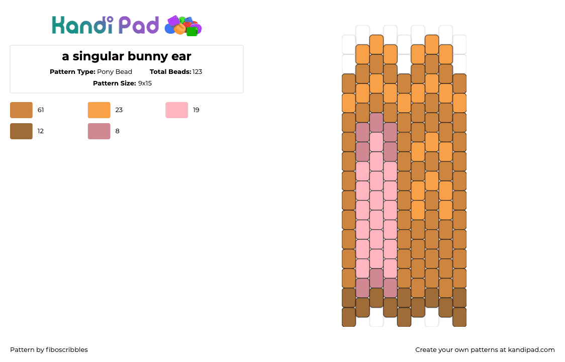 a singular bunny ear - Pony Bead Pattern by fiboscribbles on Kandi Pad - ear,bunny,rabbit,animal,orange,tan,pink