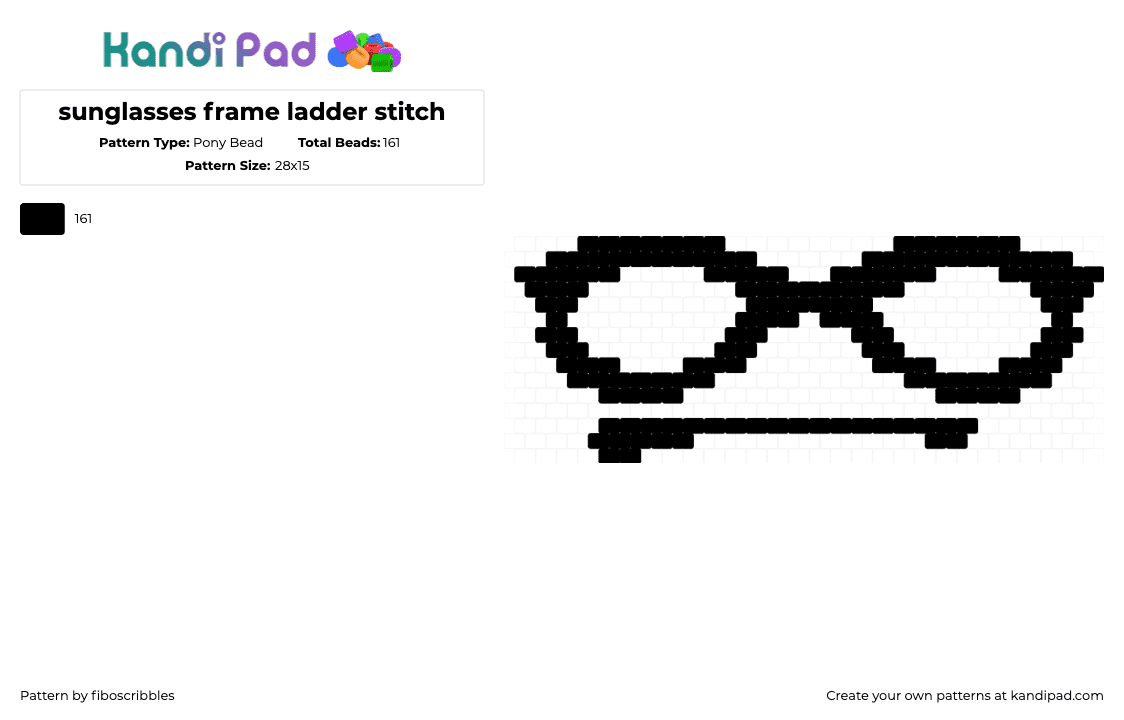 sunglasses frame ladder stitch - Pony Bead Pattern by fiboscribbles on Kandi Pad - sunglasses,frame,outline,black