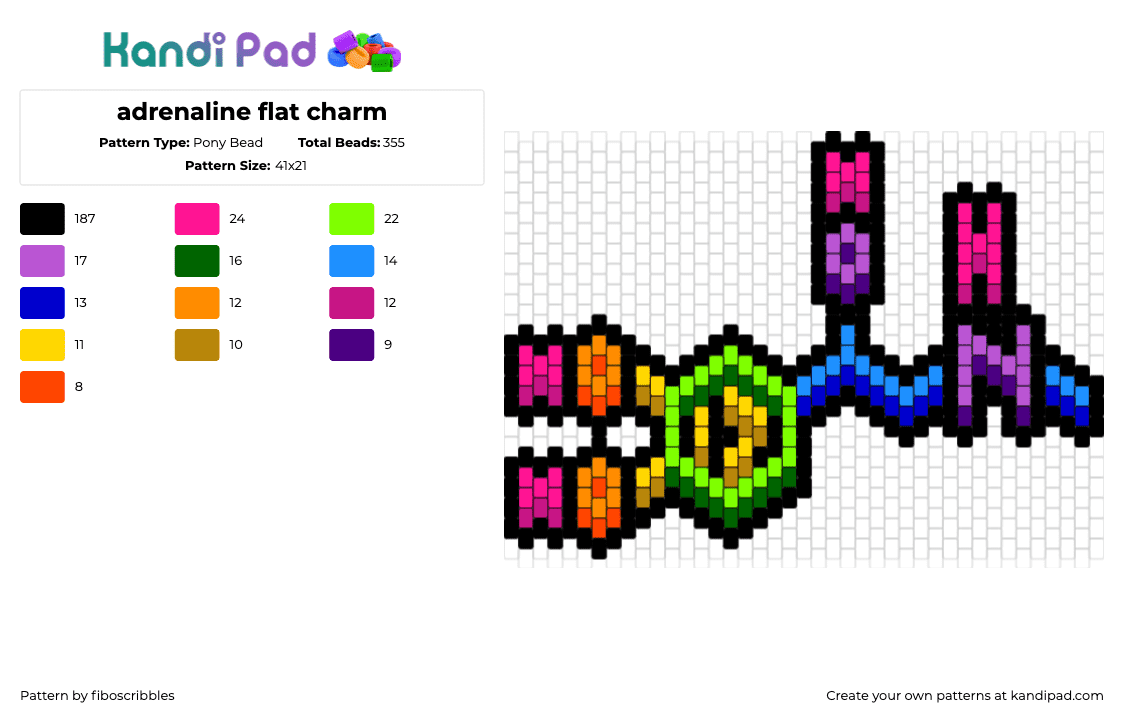 3D rainbow adrenaline flat charm - Pony Bead Pattern by fiboscribbles on Kandi Pad - adrenaline,molecule,chemistry,science,charm,pink