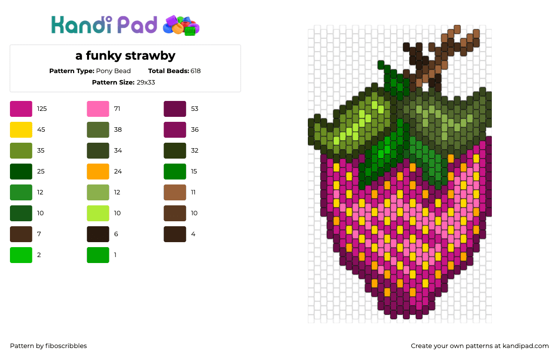 a funky strawby - Pony Bead Pattern by fiboscribbles on Kandi Pad - strawberry,fruit,food,summer,pink,green